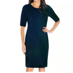Mario Serrani Italy Navy Blue 1/2 Sleeve Textured Knit Shift Dress